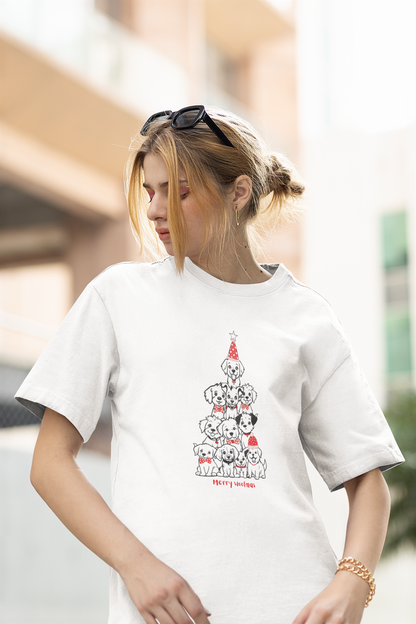 Merry Woofmas Dog Oversized luxe Christmas Tee (Unisex, Cotton)