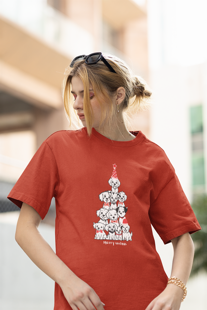 Merry Woofmas Dog Oversized luxe Christmas Tee (Unisex, Cotton)