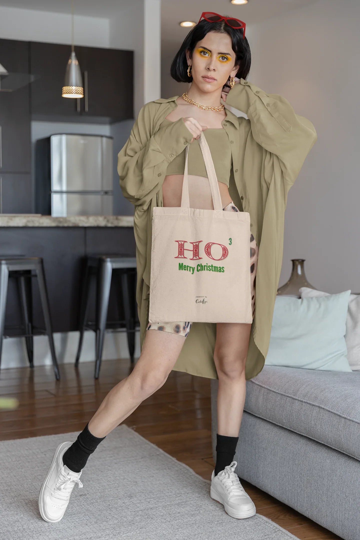 HO 3 Christmas Tota Bag: (Cotton Canvas) - curledeyes